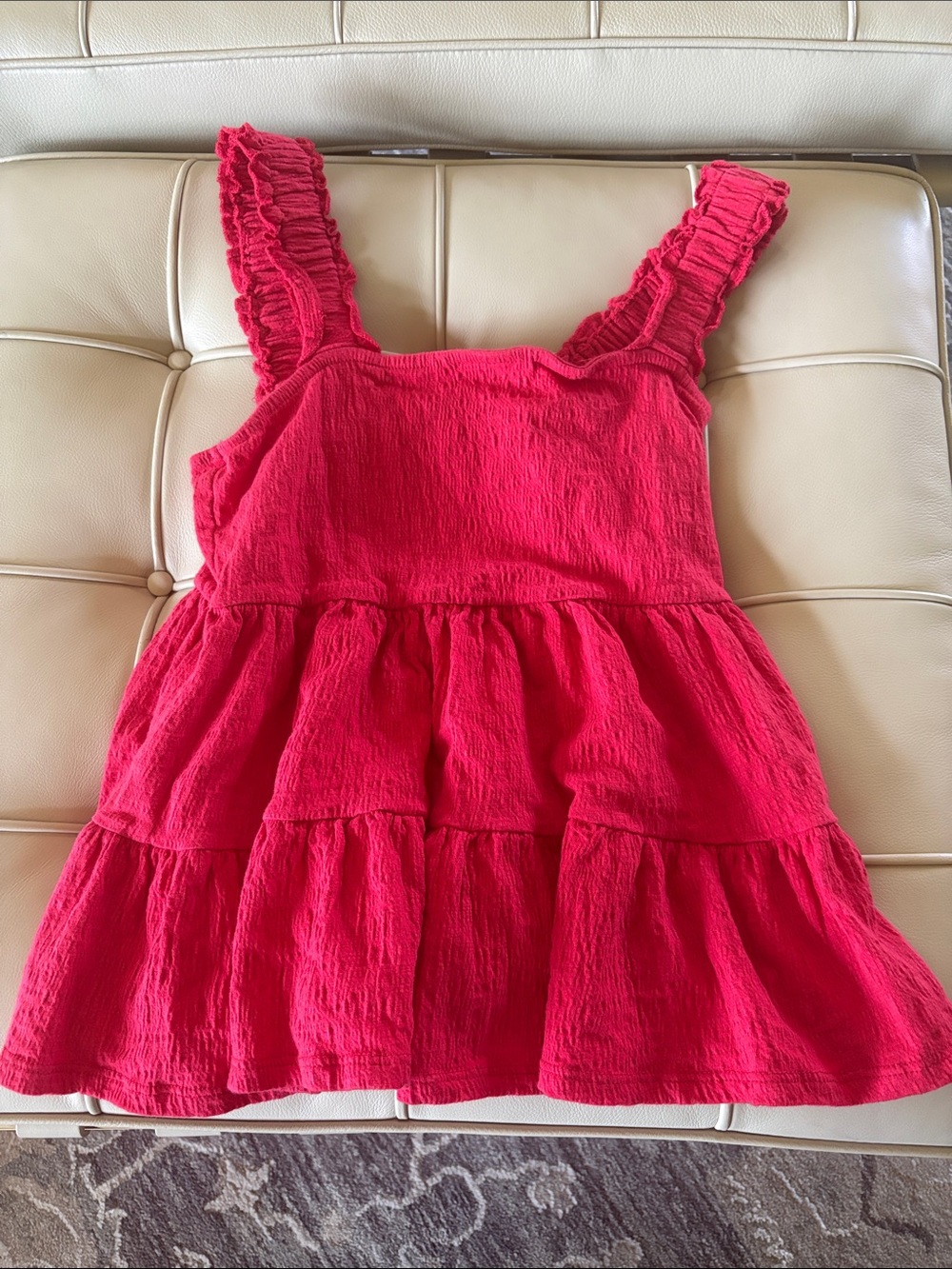 Altar'd State Bright Red Textured Ruffle Strap Top